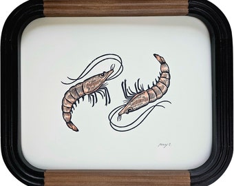 Shrimp Block Print - Coastal Kitchen Art, Seafood Wall Decor (8x10)