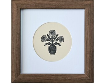 Zinnia Flower Block Print - Botanical Square Wall Art