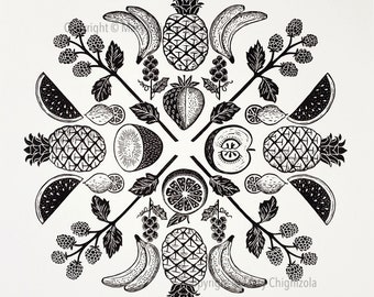 Impression originale de blocs de fruits, art mural de cuisine, illustration de nourriture