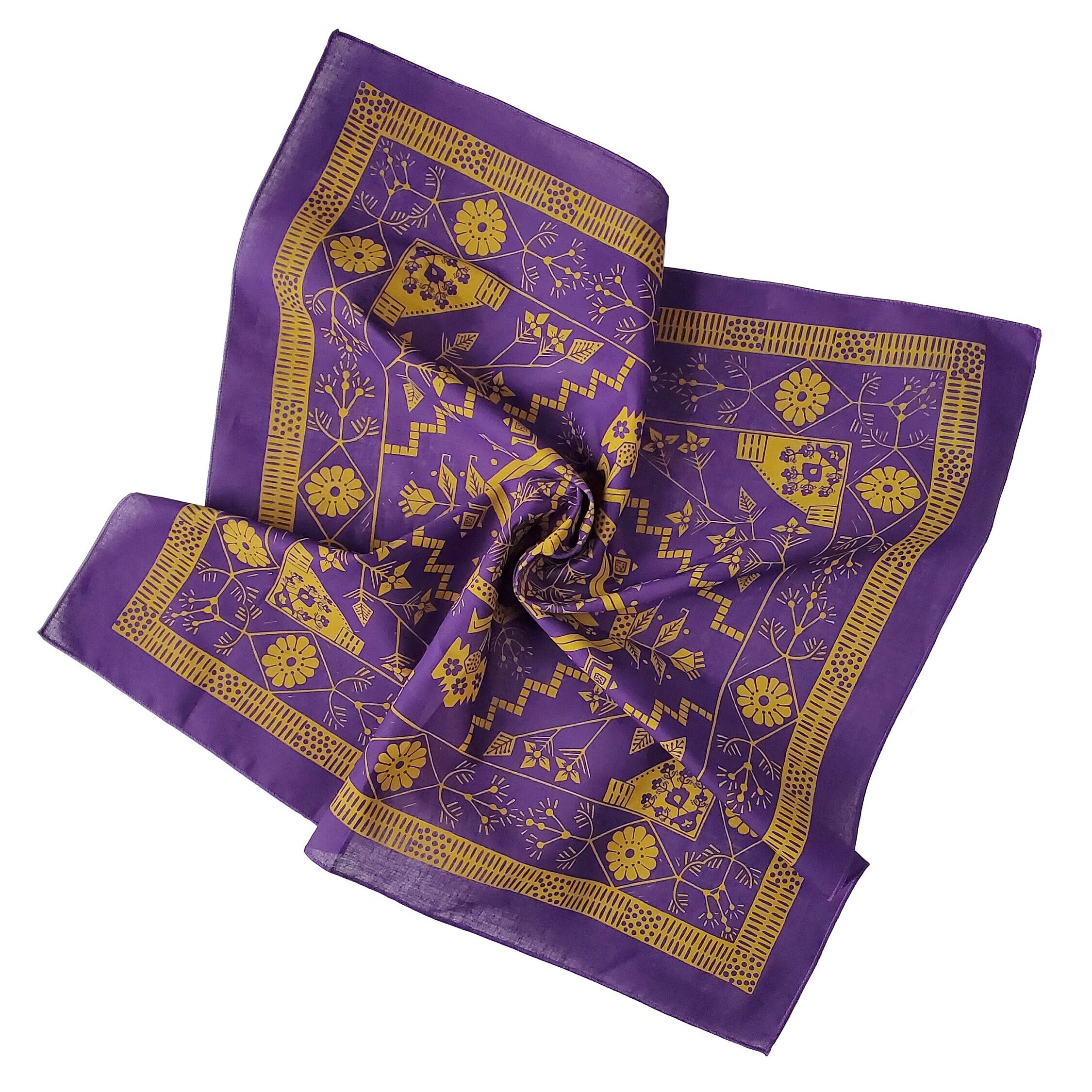 Geometric Floral Bandana With Block Printed Pattern - Cotton Bandana ...
