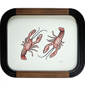 Crawfish/lobster with watercolor block print - coastal kitchen decor - watercolor seafood illustration - seafood print series