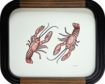 Crawfish Lobster Watercolor Block Print – Coastal Kitchen Art