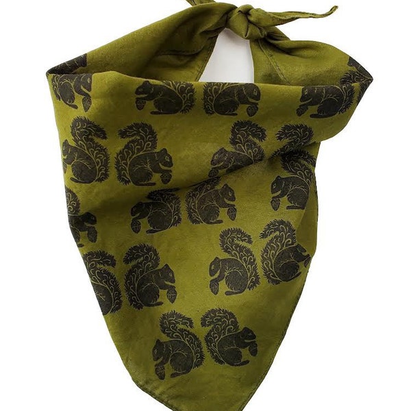 Dog bandana with squirrel pattern, dog accessory gift, block printed bandana