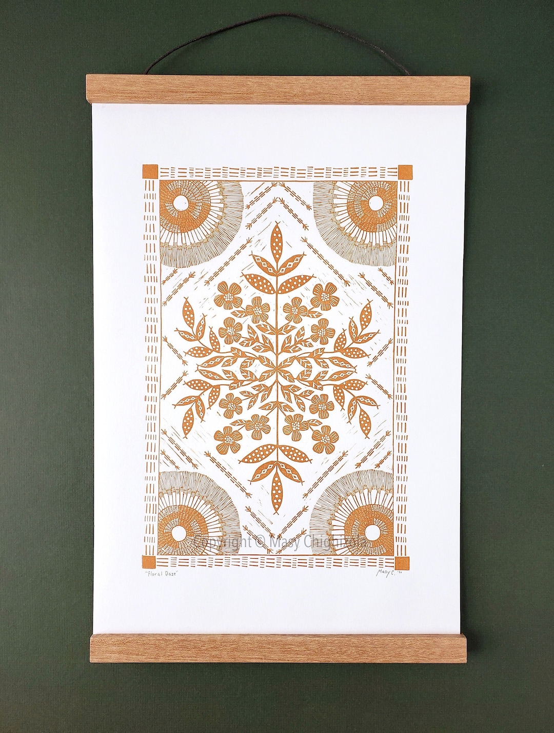 Mirrored Floral Pattern Original Block, Botanical Illustration Poster ...
