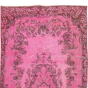 Pink Overdyed Rug 3.4&#39; x 7&#39; (105 x 210 cm) Turkish Handmade Rug, Pink Vintage Rug, Overdyed Rug with medallion
