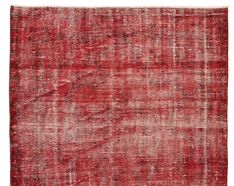 ヴィンテージ トルコ製ウールラグ、オーバーダイ クラレットレッド