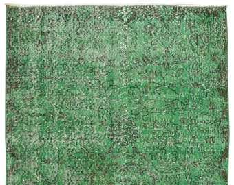 Handgefertigter Grüner Türkischer Teppich: Vintage Wolle (4 'x 27')