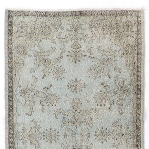 Gray and Light Blue Overdyed Rug 3'6" x 6'8" (110 x 208 cm) Grey & Powder Blue Vintage Oushak Rug
