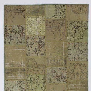 Hand-Knotted Beige Patchwork Rug: Turkish Wool Area Rug (6&#39;5&quot; x 9&#39;8&quot;)