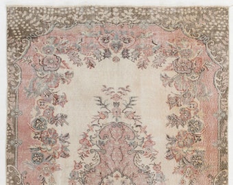 Antique Turkish Wool Rug: Hand-Knotted Beige, Pink & Brown (5.5' x 9.5')