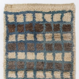 Checkered Design Tulu Rug, Vintage Turkish Long-pile Tulu Rug, Anatolian Tribal Rug, Decorative Area Rug, Gift for her