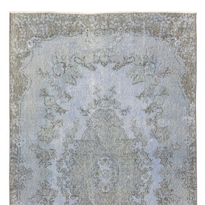 Blue Overdyed Rug 4' x 6.7' (123 x 205 cm) Turkish Handmade Rug, Light Blue Over-dyed Rug with Underlying Patterns
