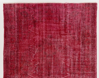 ヴィンテージ トルコ製ウールラグ、オーバーダイ クラレットレッド