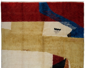 Abstract Tulu Rug: Red, Blue, Yellow, Hand-Woven Wool Pile