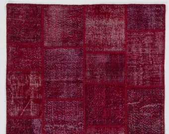 5' x 8' Red Handmade Turkish Patchwork Rug