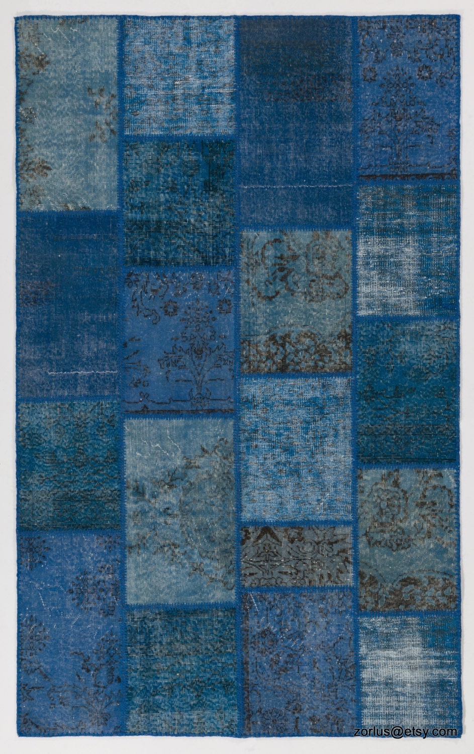 Denim Blue Handmade Turkish Patchwork Rug | Etsy