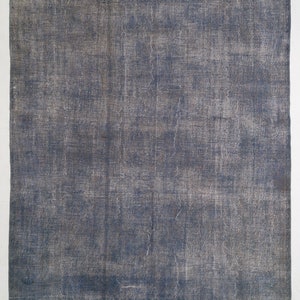 Blue & Gray Overdyed Rug 9'7" x 12'9" (297 x 395 cm) Turkish Handmade Rug, Blue and Gray Overdyed Rug with Beige Shades