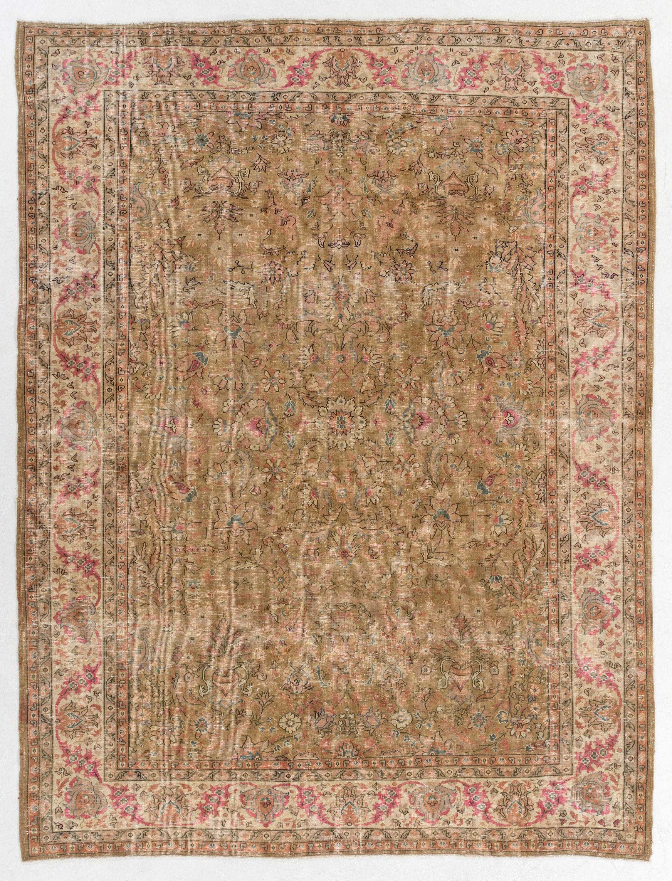 Floral Oushak Rug Antique Turkish Hand-Knotted Wool 8x11