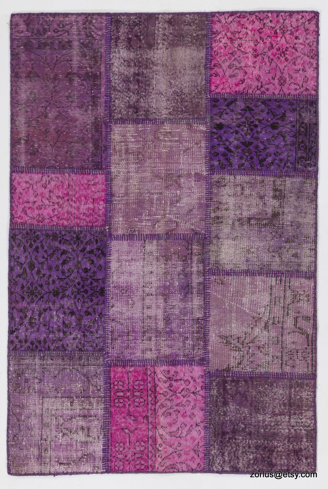 Lilac Rugs Pattern Pink, Lilac, Lavender & Purple Patchwork Rug, Handmade From Overdyed ...
