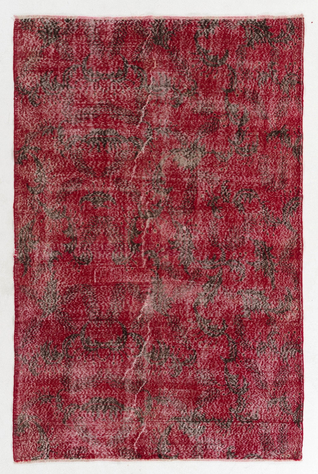 Red Overdyed Rug 5'3 X 8' 162 X 245 Cm Handmade Vintage Turkish Rug, Red Handmade Overdyed Rug