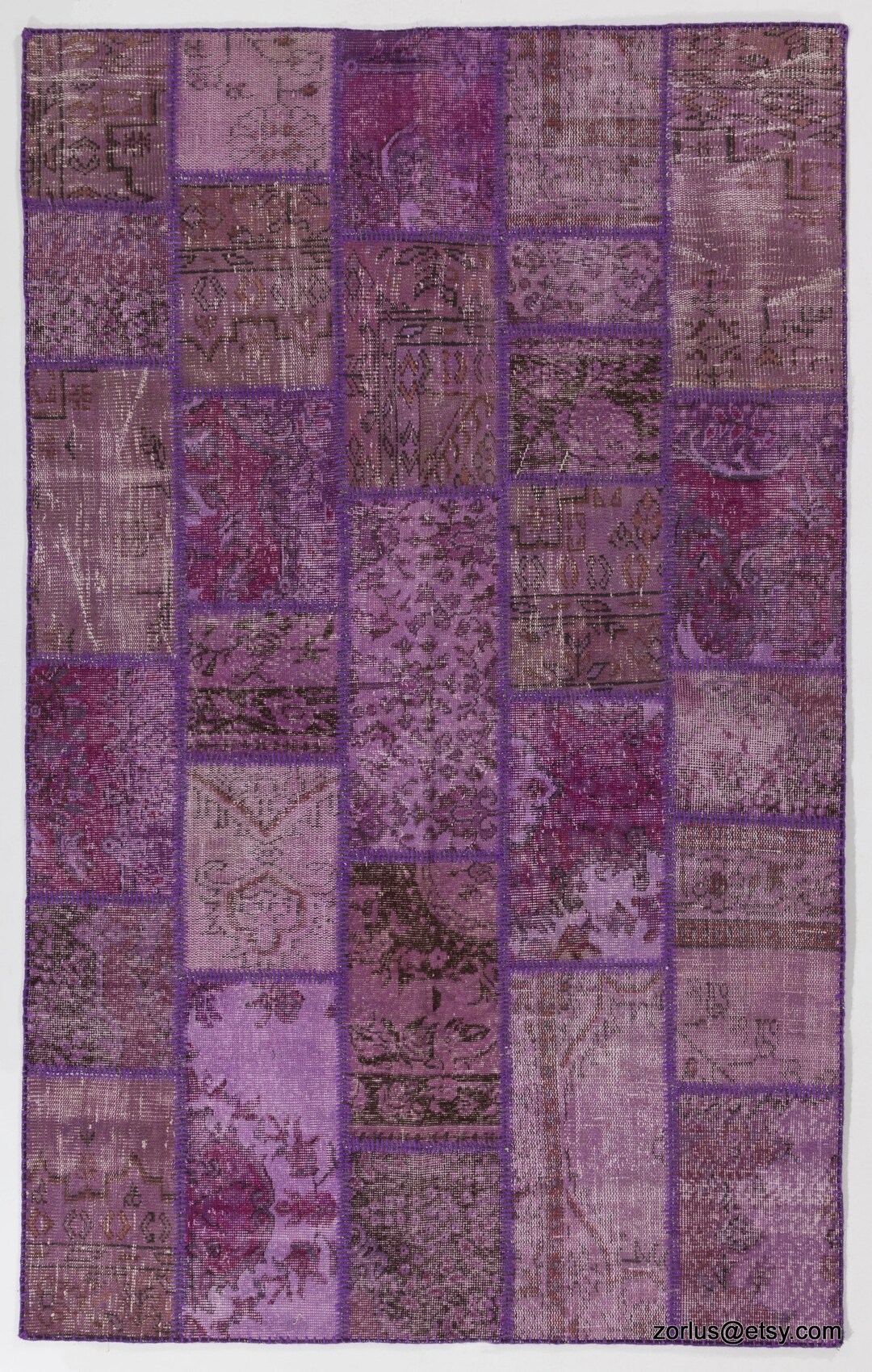 Purple Patchwork Rug Handmade Turkish Patchwork Rug: Purple Wool, Cotton Blend - Etsy