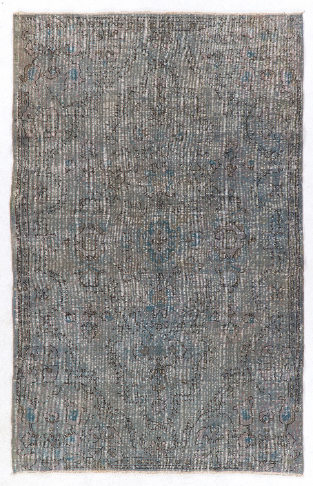 One of a Kind Gray Overdyed Rug With Beautiful Underlying Patterns 5'7