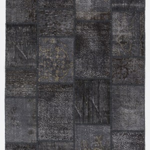 Gray Handmade Turkish Patchwork Rug, Gray and Black Patchwork Rug