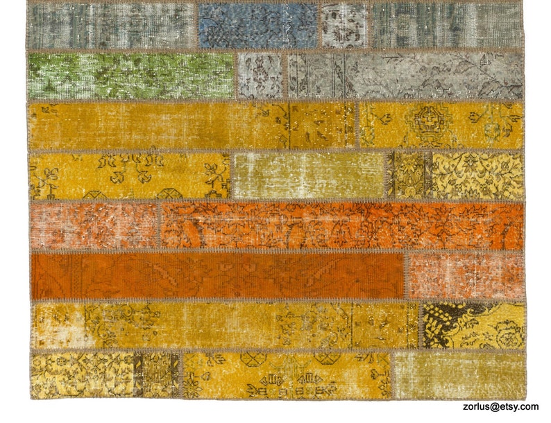 Handmade Turkish Patchwork Rug, Green, Orange, Yellow, Red, Blue - Etsy