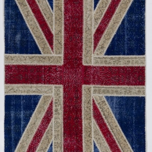 Patchworkmatta med brittisk flagga och Union Jack-motiv, ljusa färger
