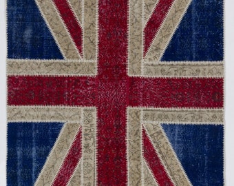 Union Jack British Flag Design Patchwork Rug, Bright Colors