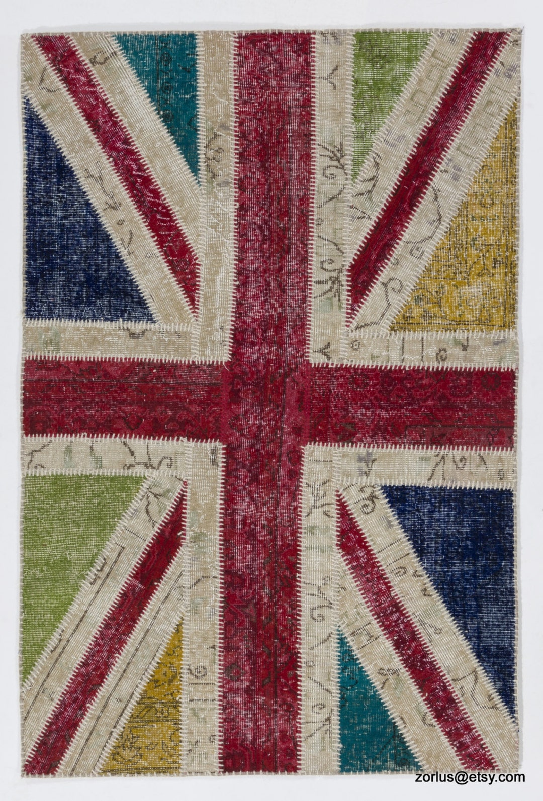 Union Jack Rugg Union Jack Rug: Patchwork British Flag Design, Hand-knotted Turkish ...