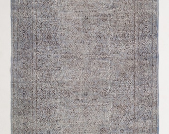 Vervaagd blauw Turks vloerkleed: handgeknoopt, overgeverfd wollen vloerkleed (4'8" x 7'1")