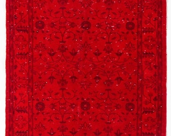 ヴィンテージ オーバーダイ トルコウールラグ、クラレットレッド