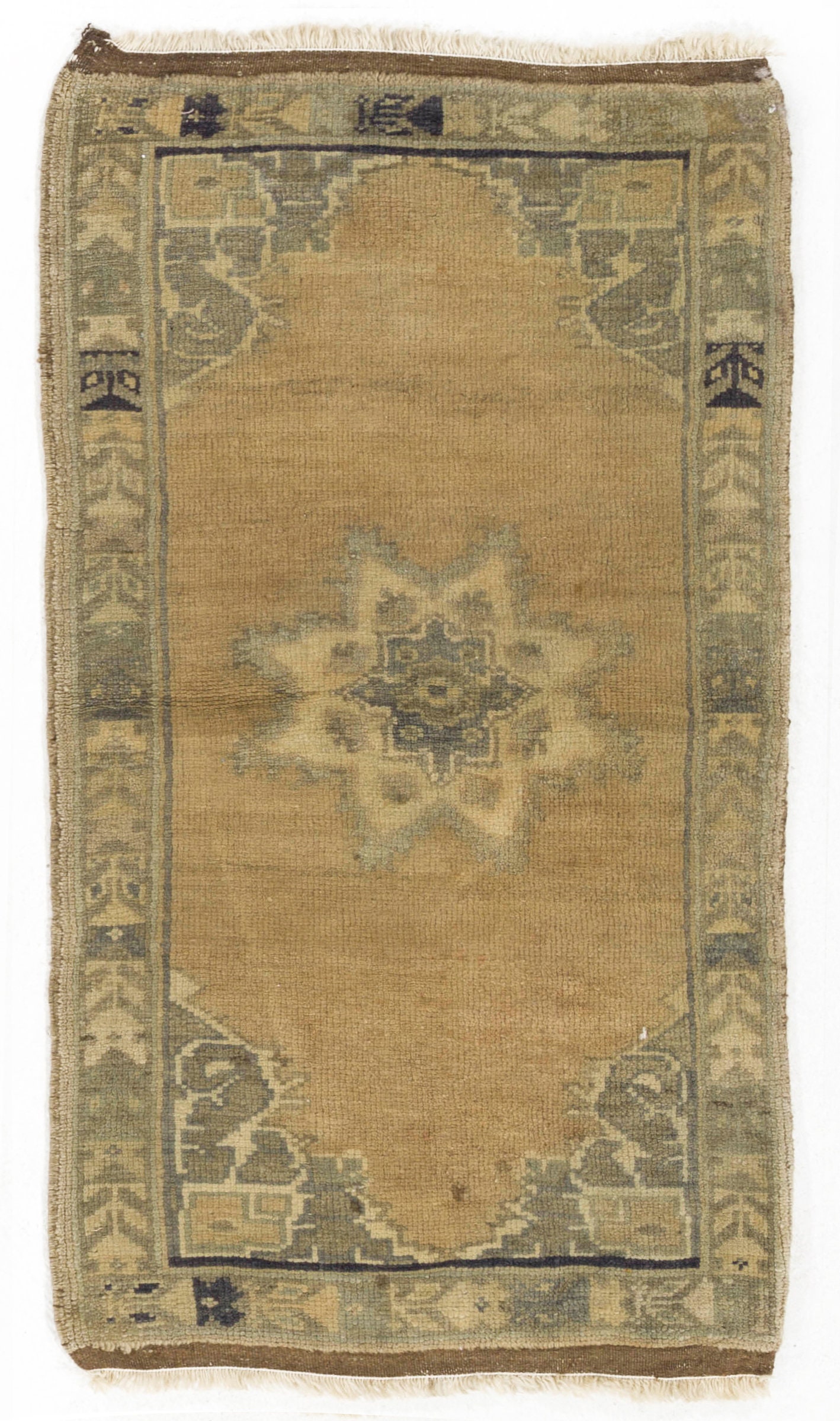 Small Vintage Turkish Rug Hand-Knotted Wool Carpet