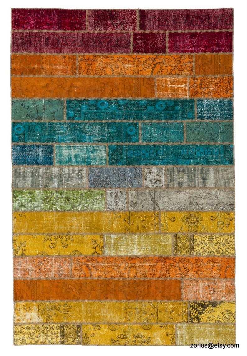 Handmade Turkish Patchwork Rug, Green, Orange, Yellow, Red, Blue - Etsy