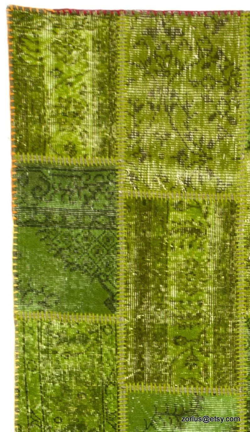 Handmade Turkish Patchwork Rug Green Orange Yellow Red | Etsy