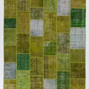 8&#39; x 10&#39; (245 x 305 cm) Handmade Turkish Patchwork Rug, Green & Yellow