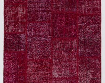 Red Handmade Turkish Patchwork Rug