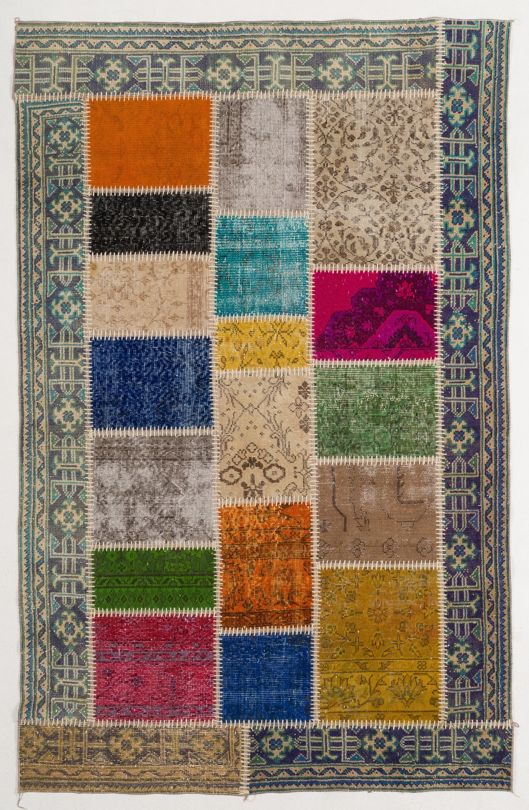 5'x8' Patchwork Rug, Natural & Multicolor With Red, Blue, Yellow ...