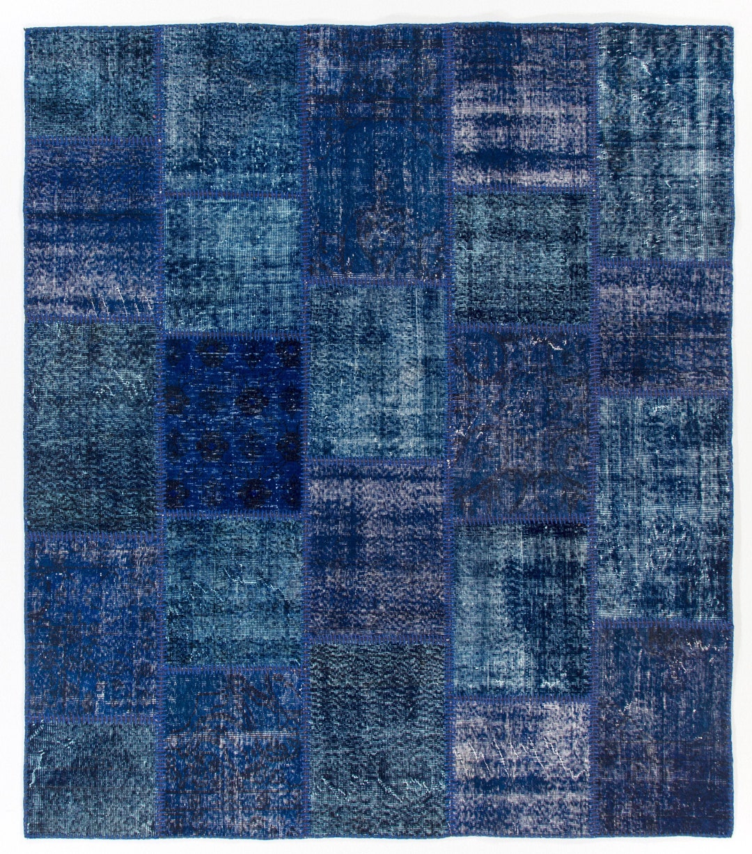 Handmade Navy Blue Turkish Patchwork Rug (6'3