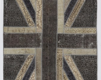 Union Jack Rug: Patchwork British Flag Design, Hand-Knotted Turkish Wool