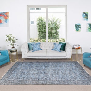 Faded Blue & Gray Overdyed Rug 6.0' x 10.4' (183 x 317 cm) Turkish Handmade Rug, Light Blue and Gray Handmade Overdyed Rug