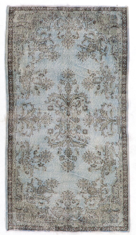 Blue Overdyed Rug 3 7 X 111 215 Cm Turkish Handmade Light
