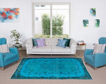 Tappeto turco tinto blu: tappeto di lana annodato a mano (5,3' x 8,7')