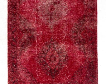 オーバーダイ✳︎50×210✳︎クリスマスレッド　ロング　トルコヴィンテージラグ 赤色オーバーダイランナーラグ：ヴィンテージトルコ製ハンドメイド