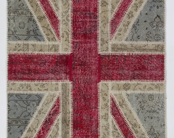 Union Jack British Flag Design Patchwork Rug, Faded Colors