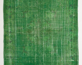 Handgefertigter Grüner Überfärbter Türkischer Teppich - Vintage Wolle (160 x 300 cm)