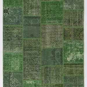 Handmade Turkish Patchwork Rug, Green