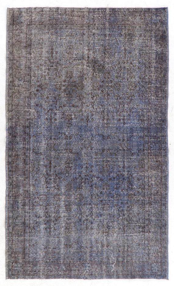 貴重114×210グレオーバーダイ ボタニカル柄 トルコヴィンテージラグ