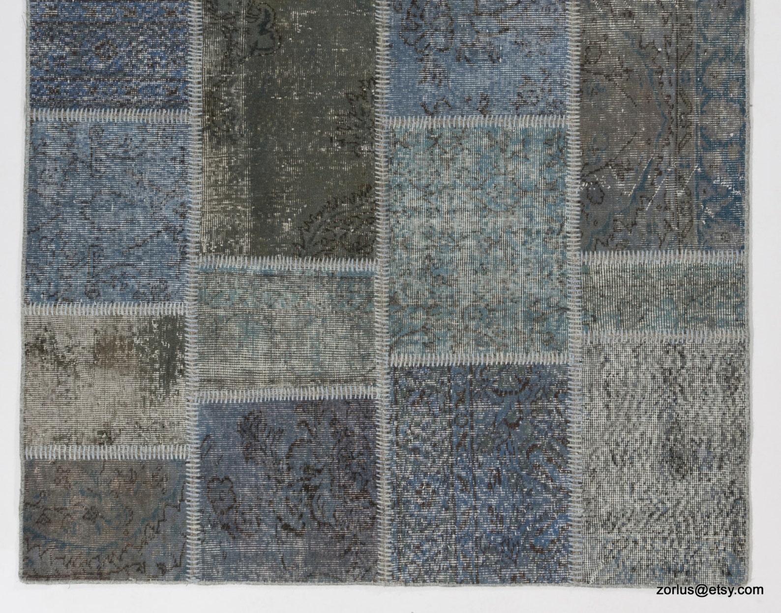 Handmade Turkish Patchwork Rug Blue Patchwork Rug Gray | Etsy